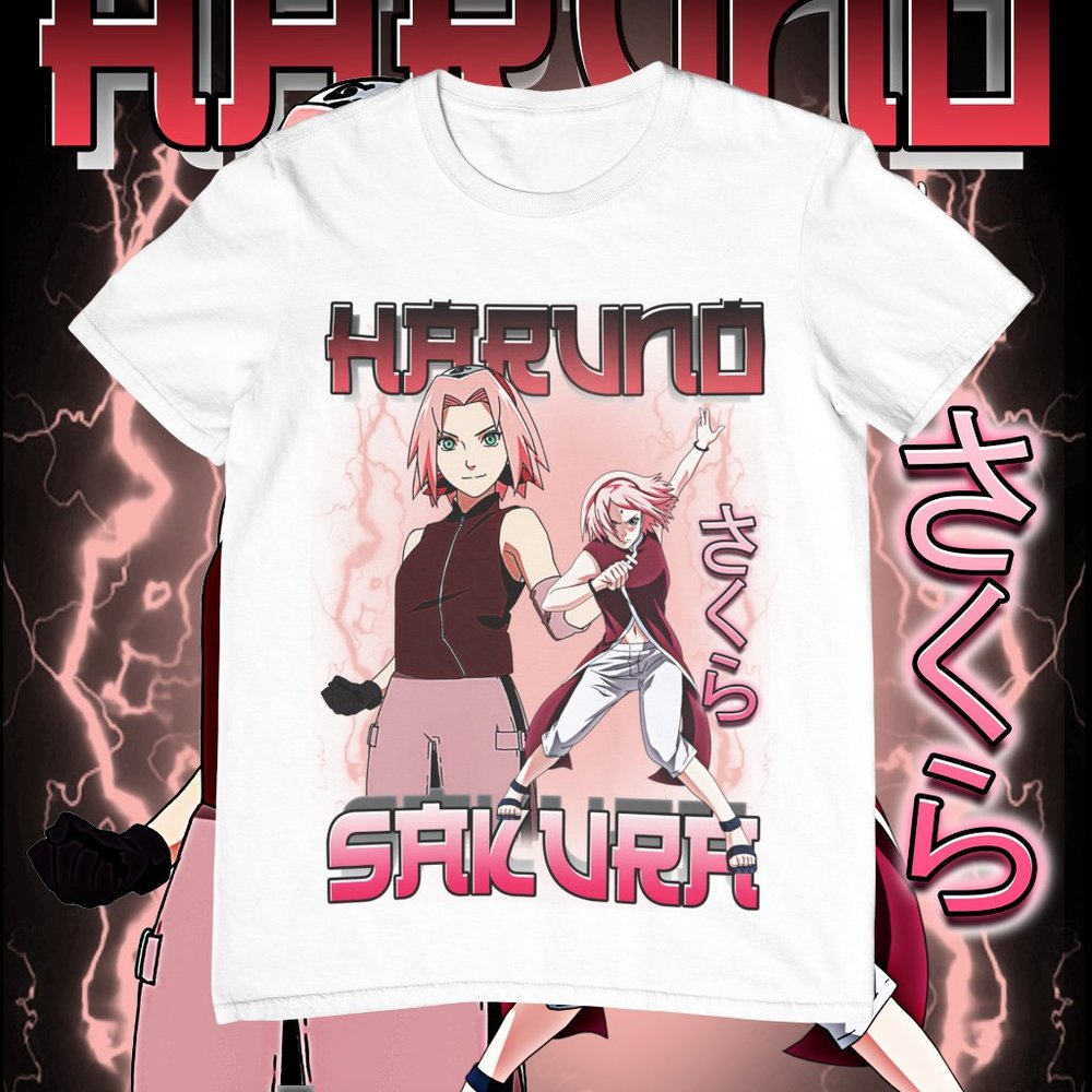 Sakura | Graphic T-shirt | Custom Made | Anime | Cotton Tee | Black | Cartoon